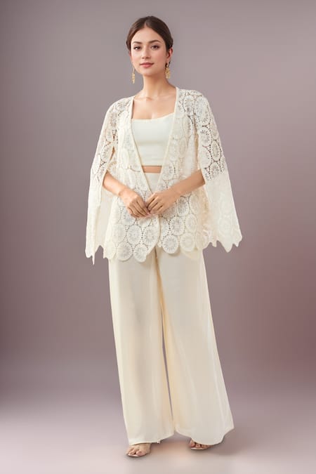 Samyukta Singhania White Satin Jacket & Pant Set 