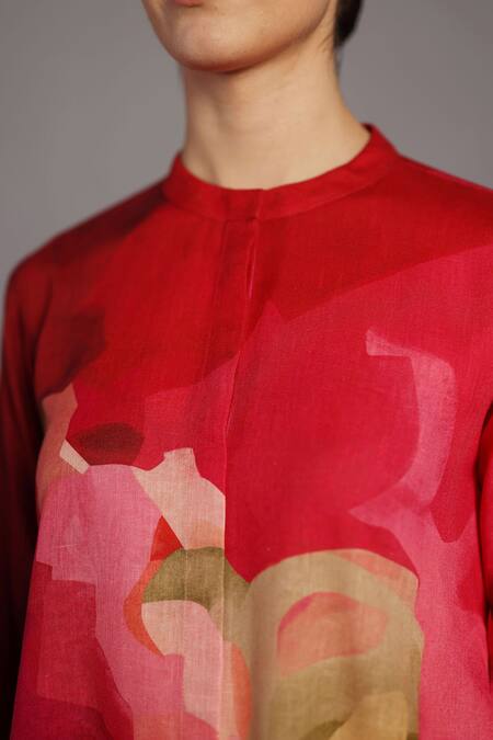 Buy_Clos_Fuchsia Linen Round Neck Pink Designer Kurta And Pant Set _Online_at_Aza_Fashions