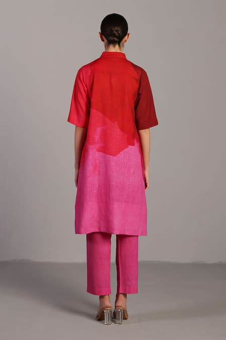 Shop_Clos_Fuchsia Collared Pink Designer Kurta And Pant Set _at_Aza_Fashions