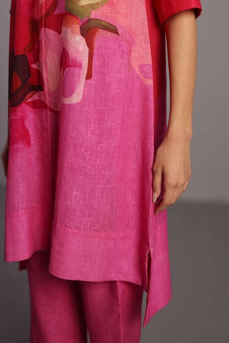 Buy_Clos_Fuchsia Collared Pink Designer Kurta And Pant Set _Online_at_Aza_Fashions