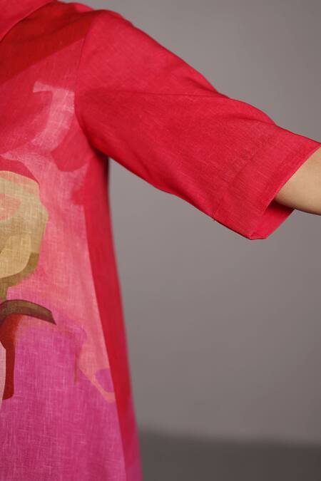 Shop_Clos_Fuchsia Collared Pink Designer Kurta And Pant Set _Online_at_Aza_Fashions