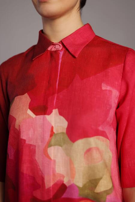 Clos_Fuchsia Collared Pink Designer Kurta And Pant Set _at_Aza_Fashions