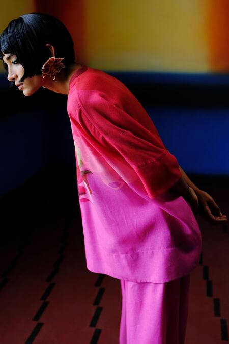 Clos_Fuchsia Round Neck Pink Designer Kaftan And Dhoti Set _Online_at_Aza_Fashions