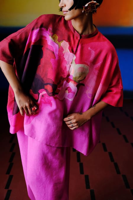 Shop_Clos_Fuchsia Round Neck Pink Designer Kaftan And Dhoti Set _Online_at_Aza_Fashions