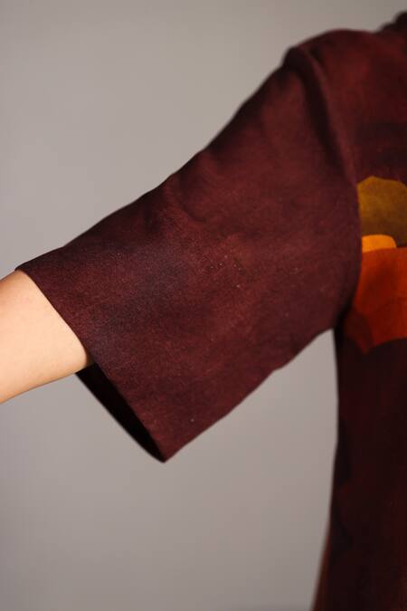 Clos_Brown V-neck And Ochre Designer Dress _Online_at_Aza_Fashions