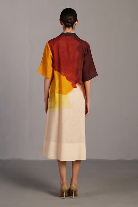 Shop_Clos_Brown V-neck And Ochre Designer Dress _at_Aza_Fashions