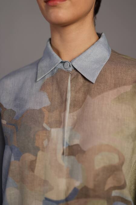 Shop_Clos_Blue Collared Pastel And Green Designer Shirt Skirt Set _Online_at_Aza_Fashions