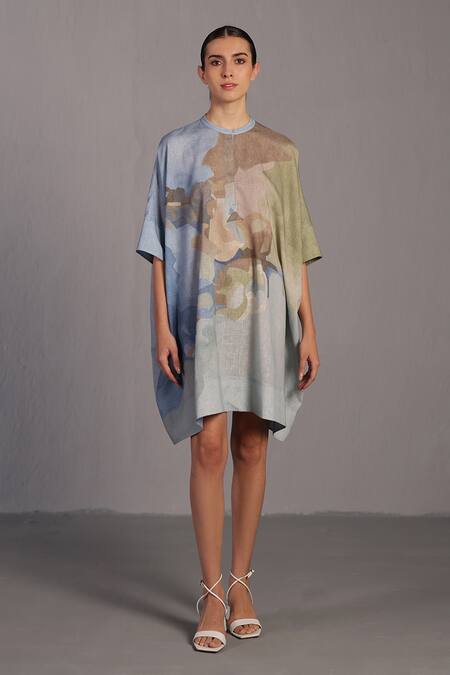 Shop_Clos_Round Neck Pastel Blue And Green Designer Dress _Online_at_Aza_Fashions