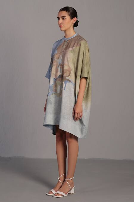 Clos_Round Neck Pastel Blue And Green Designer Dress _at_Aza_Fashions