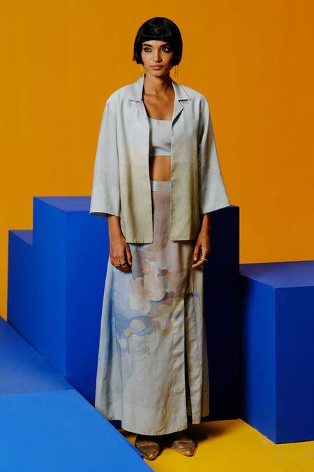 Clos_Blue Round Neck, Collared Pastel And Green Designer Set _Online_at_Aza_Fashions