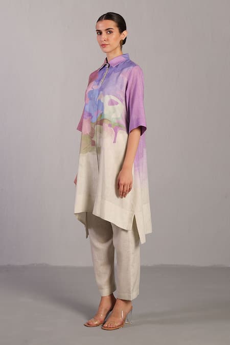 Clos_Multi Color Collared Pastel Multicolor Designer Kurta And Pant Set _Online_at_Aza_Fashions