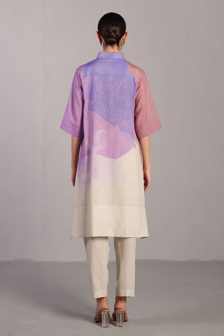Shop_Clos_Multi Color Collared Pastel Multicolor Designer Kurta And Pant Set _at_Aza_Fashions