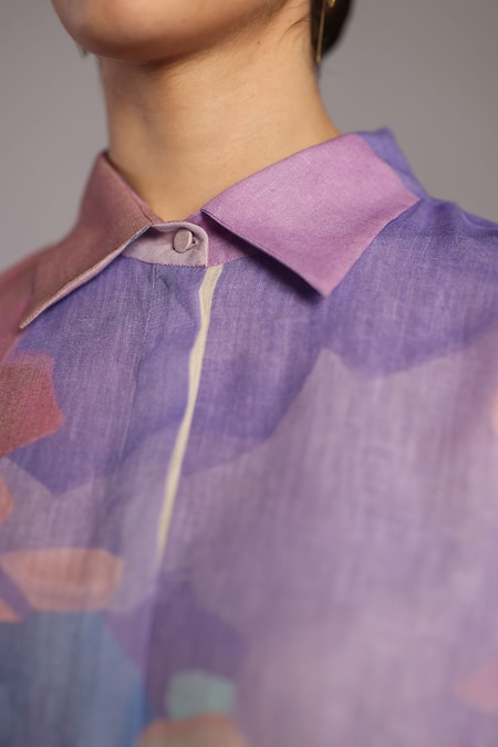 Buy_Clos_Multi Color Collared Pastel Multicolor Designer Kurta And Pant Set _Online_at_Aza_Fashions