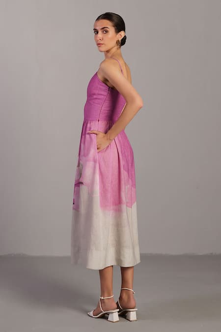 Clos_Pink Keyhole Neck Beetroot And Light Grey Designer Dress _Online_at_Aza_Fashions