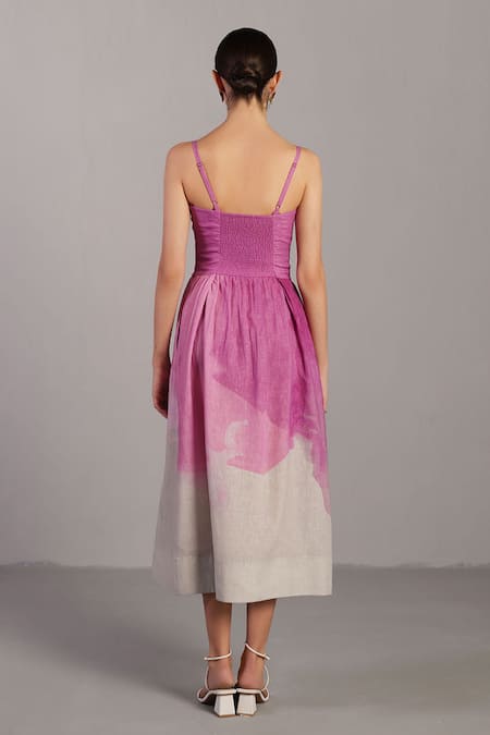 Shop_Clos_Pink Keyhole Neck Beetroot And Light Grey Designer Dress _at_Aza_Fashions