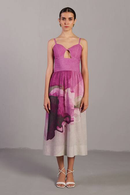 Buy_Clos_Pink Keyhole Neck Beetroot And Light Grey Designer Dress _Online_at_Aza_Fashions