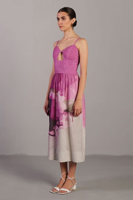 Shop_Clos_Pink Keyhole Neck Beetroot And Light Grey Designer Dress _Online_at_Aza_Fashions