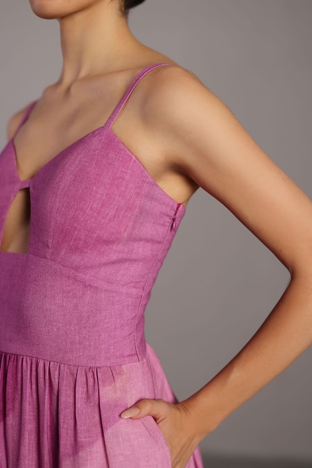 Buy_Clos_Pink Keyhole Neck Beetroot And Light Grey Designer Dress 