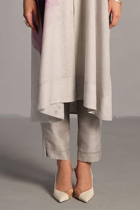 Clos_Pink V-neck Beetroot And Grey Designer Kurta Pant Set _Online_at_Aza_Fashions