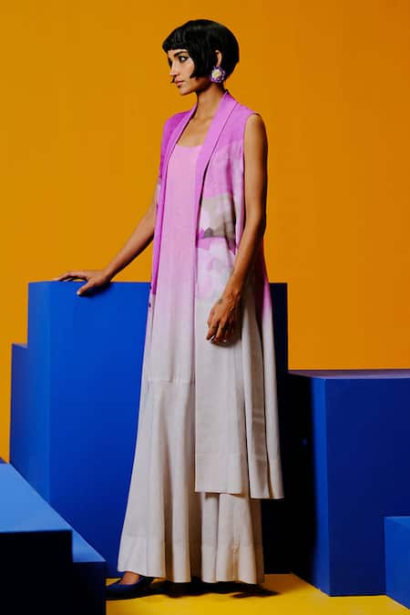 Buy_Clos_Pink Cotton Round , Open Beetroot And Light Grey Designer Dress Set _Online_at_Aza_Fashions