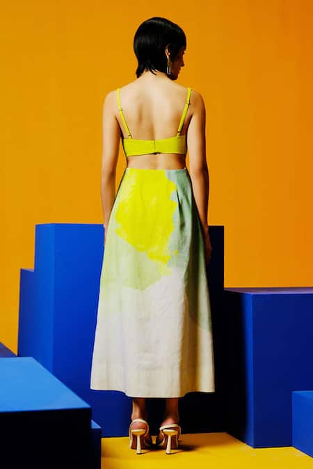 Shop_Clos_Green V-neck Neon Blue And Designer Dress _at_Aza_Fashions