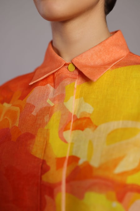 Buy_Clos_Orange Collared Bright And Yellow Crop Top & Shorts Set _Online_at_Aza_Fashions