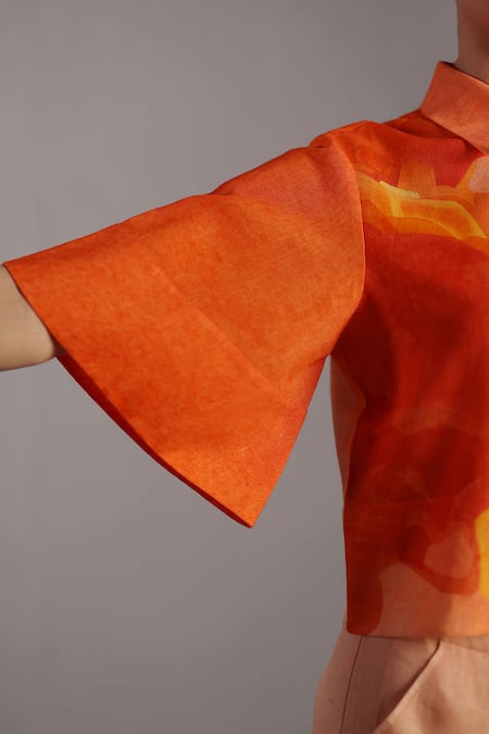 Shop_Clos_Orange Collared Bright And Yellow Crop Top & Shorts Set _Online_at_Aza_Fashions