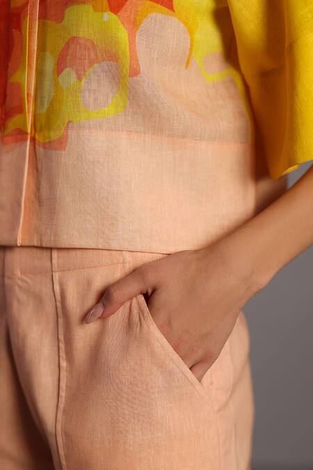 Buy_Clos_Orange Collared Bright And Yellow Crop Top & Shorts Set 