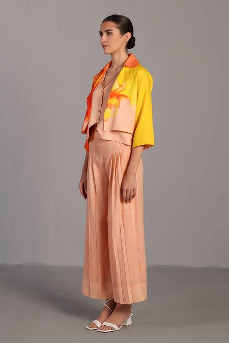 Shop_Clos_Orange Notched Neck, Bright And Yellow Designer Set _Online_at_Aza_Fashions