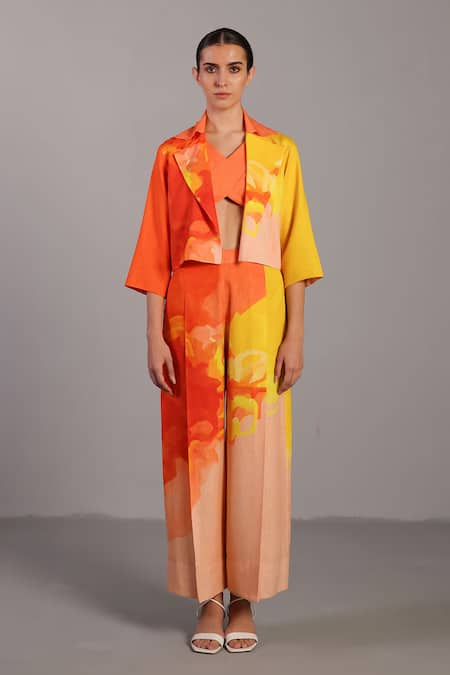 Clos Orange Kota Doria Open Neck Bright And Yellow Designer Set