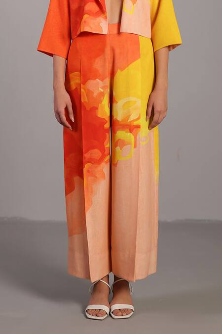 Buy_Clos_Orange Kota Doria Open Neck Bright And Yellow Designer Set _Online_at_Aza_Fashions