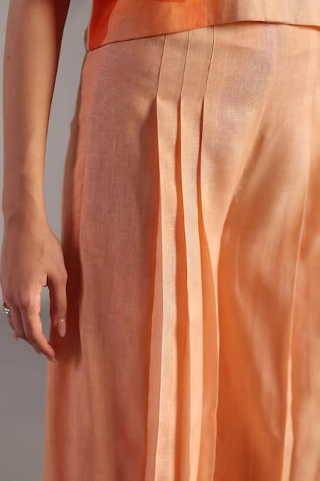 Shop_Clos_Orange Collared Bright And Yellow Crop Top Pant Set _Online_at_Aza_Fashions