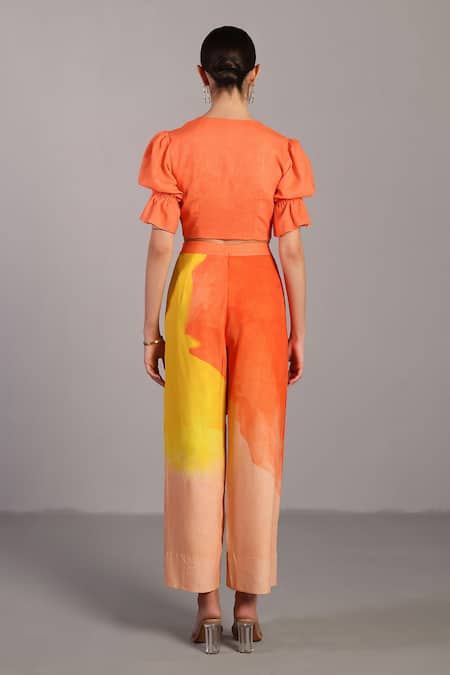 Shop_Clos_Orange V-neck Bright And Yellow Designer Set _at_Aza_Fashions