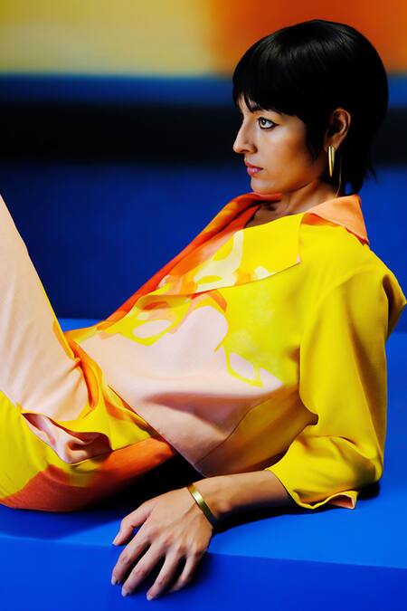 Buy_Clos_Orange Collared Bright And Yellow Designer Set _Online_at_Aza_Fashions