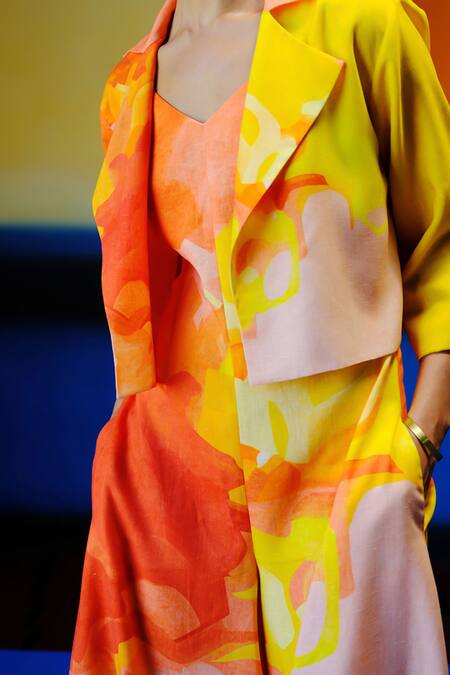 Clos_Orange Collared Bright And Yellow Designer Set _at_Aza_Fashions