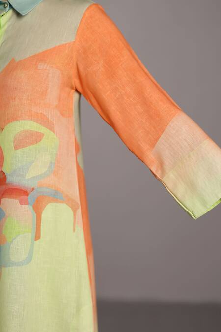 Shop_Clos_Green Collared Multicolor Designer Kurta And Pant Set _Online_at_Aza_Fashions