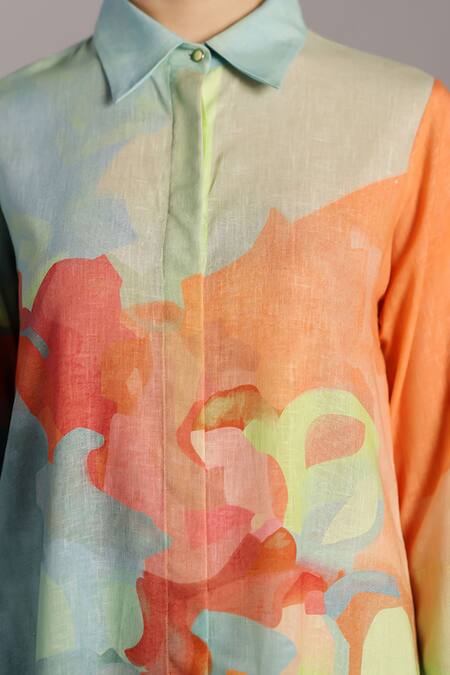 Clos_Green Collared Multicolor Designer Kurta And Pant Set _at_Aza_Fashions