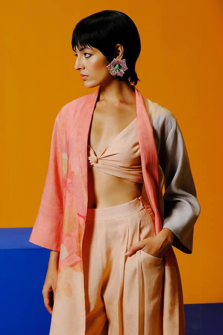 Clos_Peach V-, Open And Grey Designer Set _Online_at_Aza_Fashions