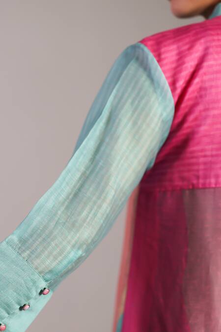 Buy Clos Pink Linen, Silk Mandarin Collar Designer And Blue Kurta Set Online at Aza Fashions Buy_Clos_Pink Linen, Silk Mandarin Collar Designer And Blue Kurta Set _Online_at_Aza_Fashions