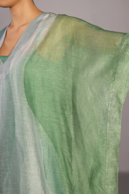 Buy_Clos_Black Linen, Silk V-neck Designer Kaftan _Online_at_Aza_Fashions