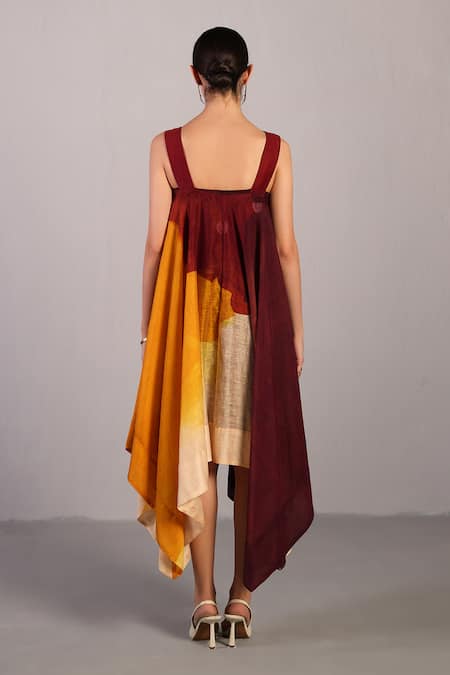 Clos Wine & Cream Asymmetric Designer Dress 