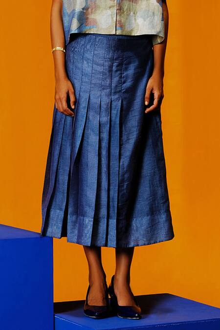 Buy Clos Blue Linen, Silk Collared Pastel And Green Designer Shirt Skirt Set Online at Aza Fashions Buy_Clos_Blue Linen, Silk Collared Pastel And Green Designer Shirt Skirt Set _Online_at_Aza_Fashions