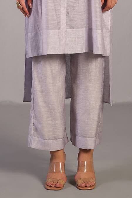 Clos_Green Linen, Silk Collared Designer Kurta And Pant Set _Online_at_Aza_Fashions