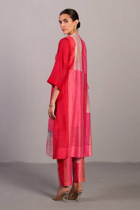 Buy_Clos_Pink Linen, Silk Round Neck Blush Abstract Print Kurta And Pant Set 