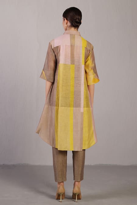 Shop Clos Beige Linen, Silk Collared Designer Kurta And Pant Set at Aza Fashions Shop_Clos_Beige Linen, Silk Collared Designer Kurta And Pant Set _at_Aza_Fashions