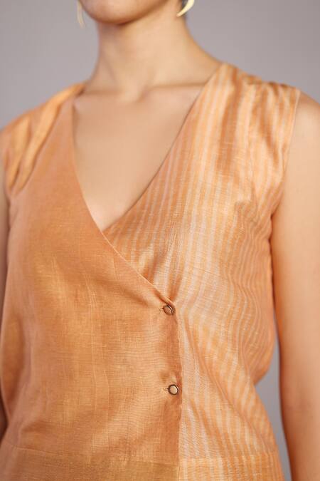 Clos Orange Linen, Silk V-neck Soft Grey And Designer Waistcoat Set Online at Aza Fashions Clos_Orange Linen, Silk V-neck Soft Grey And Designer Waistcoat Set _Online_at_Aza_Fashions