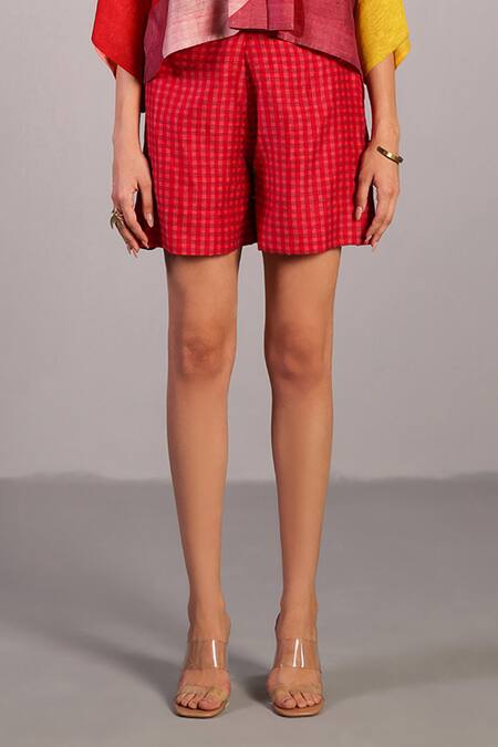 Buy_Clos_Orange Linen, Silk Round Neck Designer And Red Shirt & Shorts Set _Online_at_Aza_Fashions