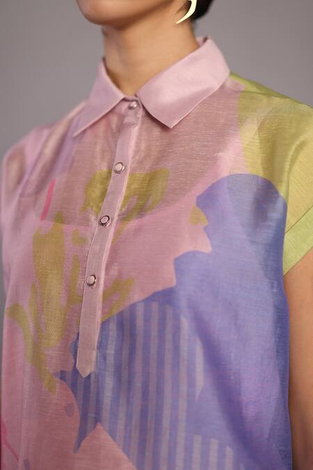 Shop Clos Blue Linen, Silk Collared Designer Shirt And Pant Set Online at Aza Fashions Shop_Clos_Blue Linen, Silk Collared Designer Shirt And Pant Set _Online_at_Aza_Fashions