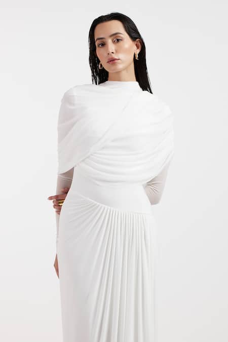 Deme By Gabriella_White Open Neck Designer Valeria Dress _Online_at_Aza_Fashions