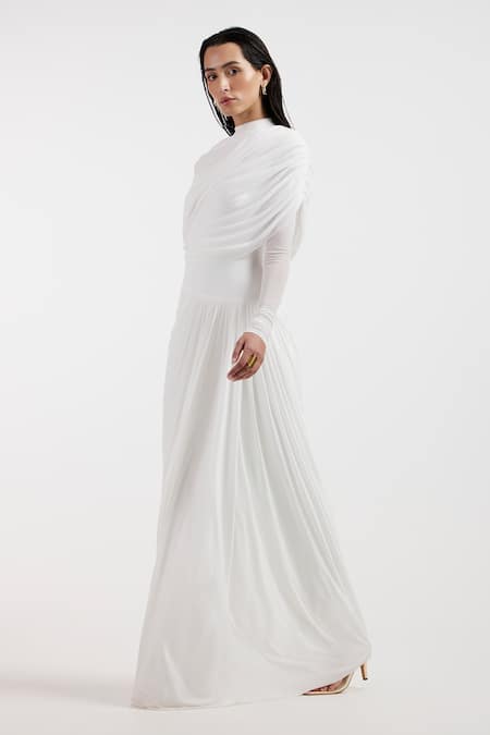 Buy_Deme By Gabriella_White Open Neck Designer Valeria Dress _Online_at_Aza_Fashions